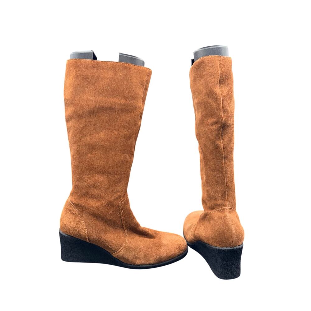 Vintage Berne Mev Jimmy Suede Knee High Boots Brown Wedge Size 10